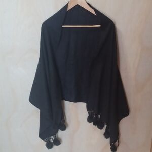 Black Shawl with Tassels And PomPoms